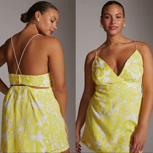 NWT $170 Anthropologie x Maeve Yellow Strappy Lace Mini Side Zip Dress 18W